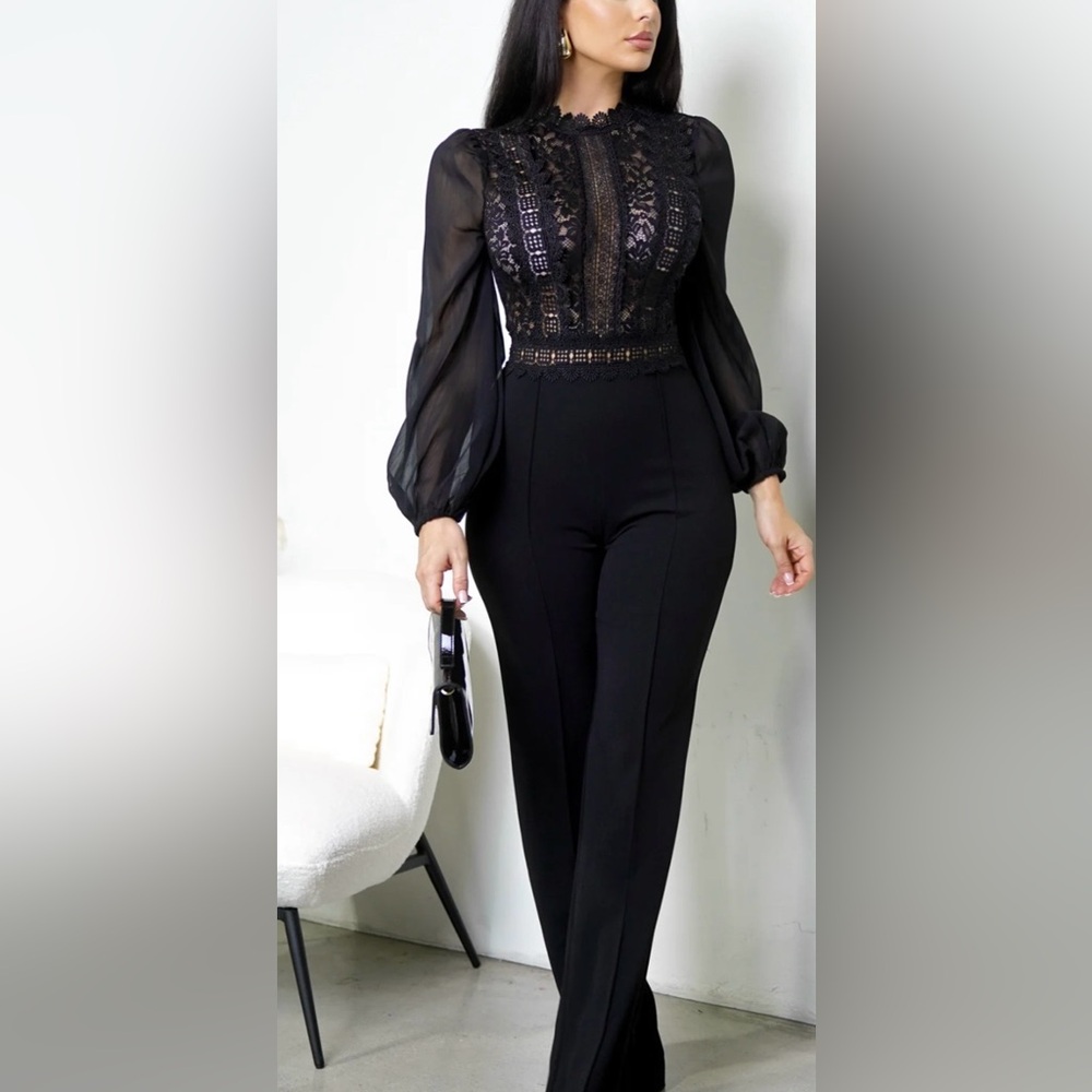 Chic Black Sheer Lace Jumpsuit